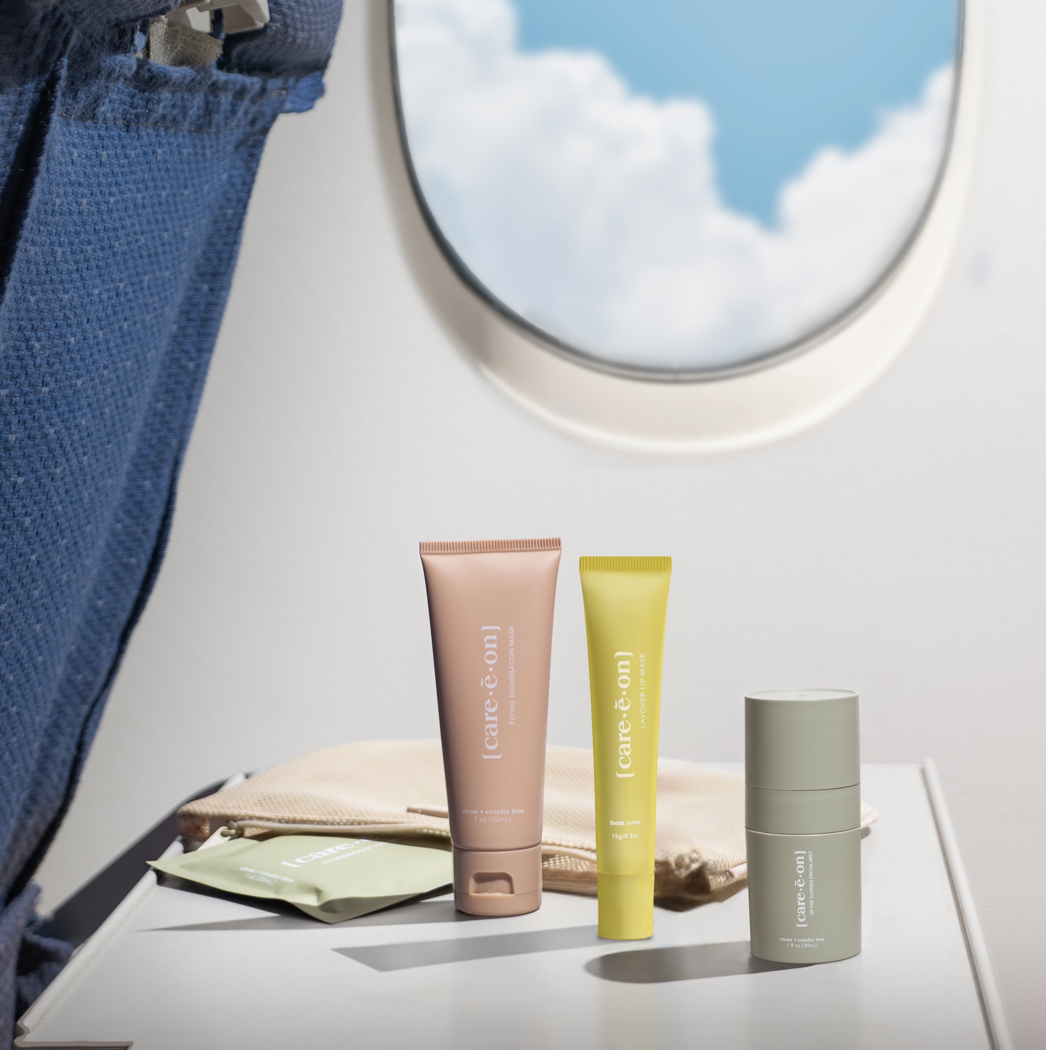 Care.e.on skincare on plane